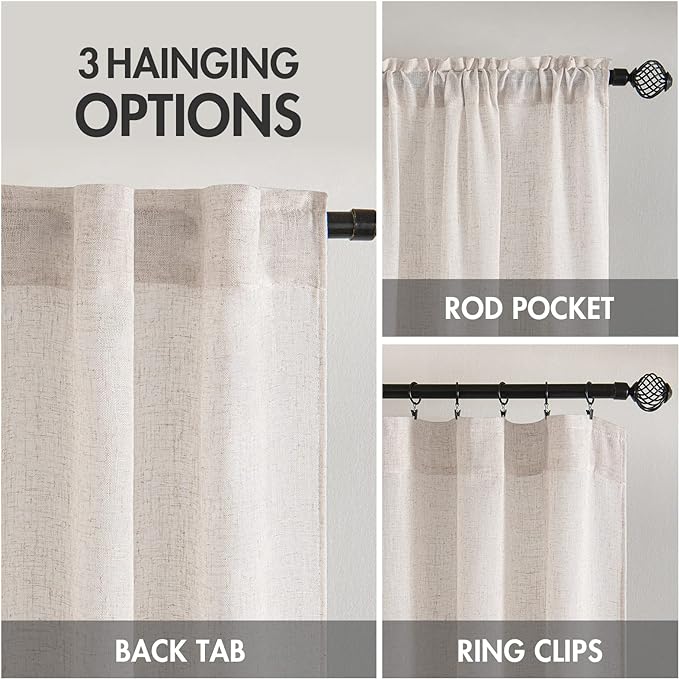 MIULEE White Linen Curtains 52x96 Inch Long - Image 3