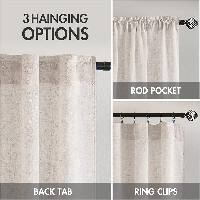 MIULEE White Linen Curtains 52x90 Inch Long 2 Panels Set Soft Thick Linen | - Image 3