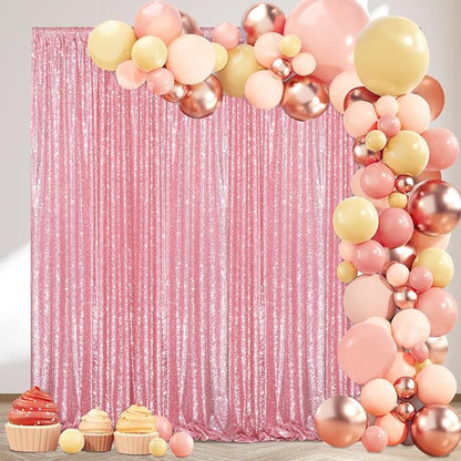 Blush Pink Sequin Backdrop 2 Pcs 5FTx10FT Glitter Party Backdrop Curtain - Image 5