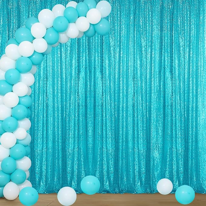 Sugargirl Turquoise Sequin Backdrop Curtain 4FTx8FT Glitter Turquoise by Sugargirl