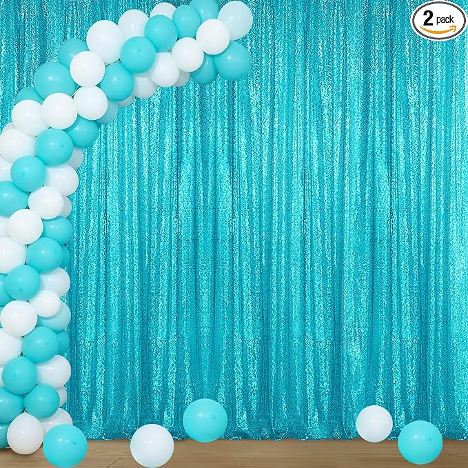 Sugargirl Turquoise Sequin Backdrop Curtain 4FTx8FT Glitter Turquoise by Sugargirl