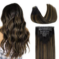 GOO GOO Clip in Hair Extensions Real Human Hair, Remy Human Hair Extensions Clip ins for Women, Natural Human Hair, 22inch 110g 7Pcs, 1B/6/1B Balayage Natural Black to Chestnut Brown
