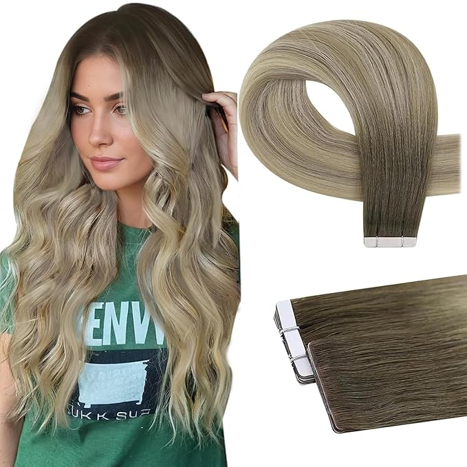 Full Shine Ombre Injected Tape in Hair Extensions Human Hair Blonde and Brown Balayage Machine Remy Extensions 22Inch Seamless Injection Virgin Tape ins Human Hair Extensions 25Gram 10Pcs