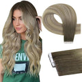 Full Shine Insert Tape in Hair Extensions Color 4/7/80 Medium Brown and Blonde Seamless Injection Tape in Extensions Human Hair 20Inch Soft Remy Real Extensions 25Gram 10Pcs for Wedding
