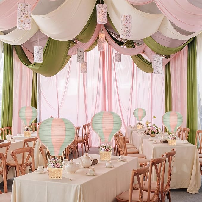 Meooeck 8 Sets Hot Air Balloon Tables Centerpieces, Sage Green Pink | Classroom - Image 6