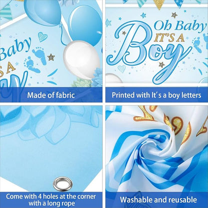 Blulu Baby Shower Backdrop It's a Boy Banner 6 x 3.6 ft Large Blue Durable - Image 4