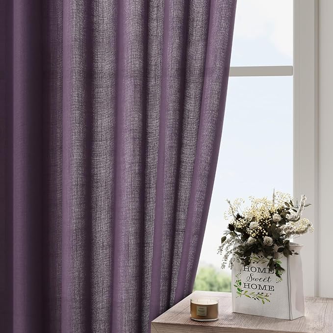 Plum Linen Curtains 96 Inches Long 2 Panels Set - Image 4