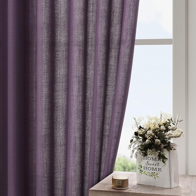 Plum Linen Curtains 84 Inch Length 2 Panels Set - Image 4