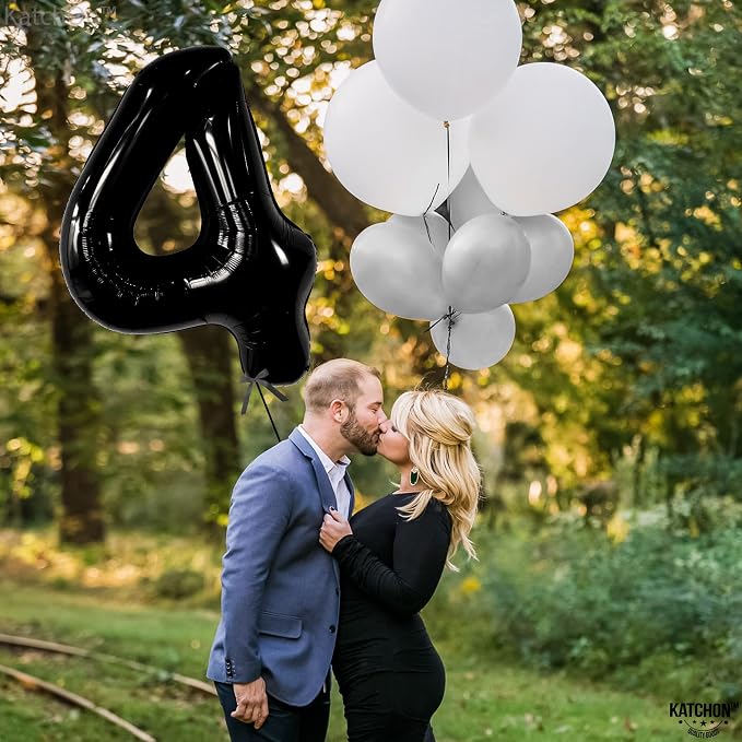 KatchOn Black Number 4 Balloons 40 Inch, 4 Birthday Decorations | Black 4 - Image 8