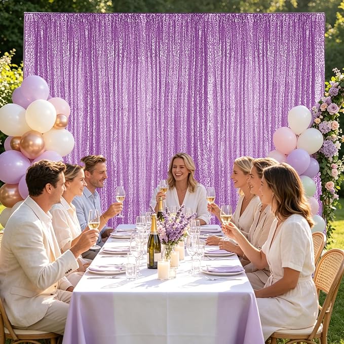 Hahuho Lavender Sequin Backdrop Curtain, Party Decoration（4 Panels, 2FT x 8FT - Image 2
