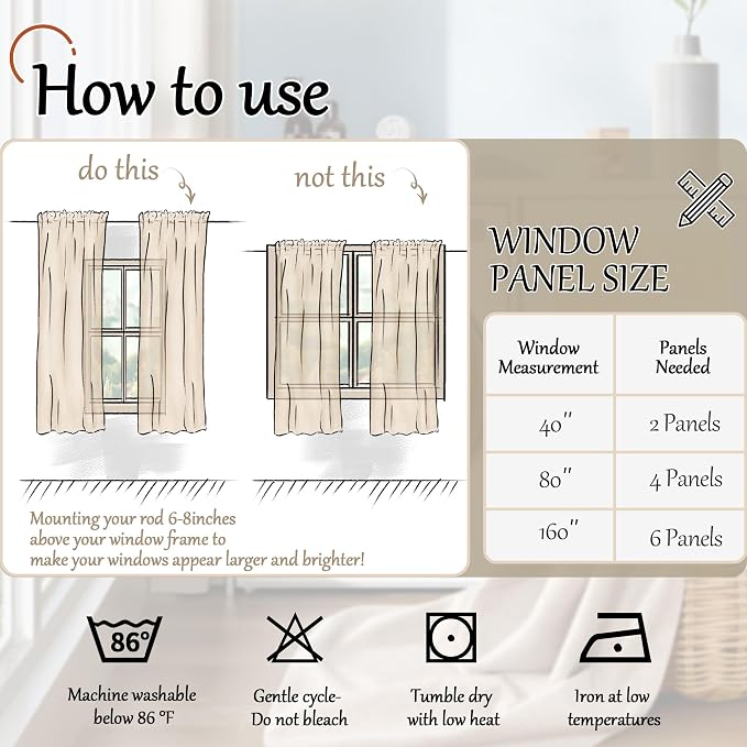 Sheer Curtains 45 Inch Length 2 Panels Set, Lavender Floral Patterned Linen - Image 8