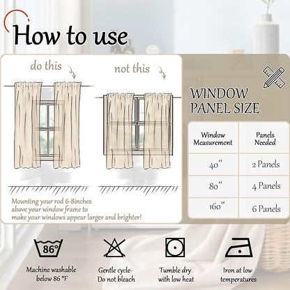 Sheer Curtains 45 Inch Length 2 Panels Set, Lavender Floral Patterned Linen - Image 8