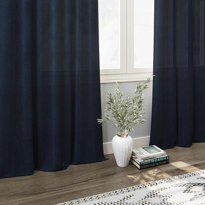 Navy Blue Linen Curtains 63 Inches Length 2 Panels Set - Image 6