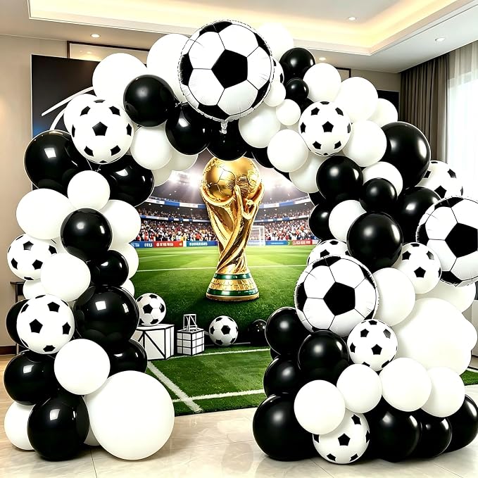 Soccer Balloon Garland Arch Kit, 18 12 10 5 Inch Black White Football Print by YUNGSUNPartySupplies
