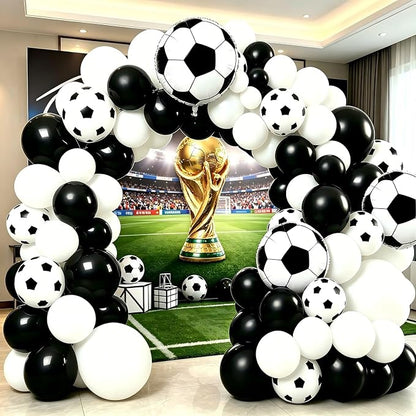 Soccer Balloon Garland Arch Kit, 18 12 10 5 Inch Black White Football Print by YUNGSUNPartySupplies