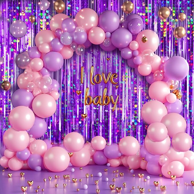 4 Packs Purple Foil Fringe Curtain, Baby Shower, Princess Bachelorette - Image 2