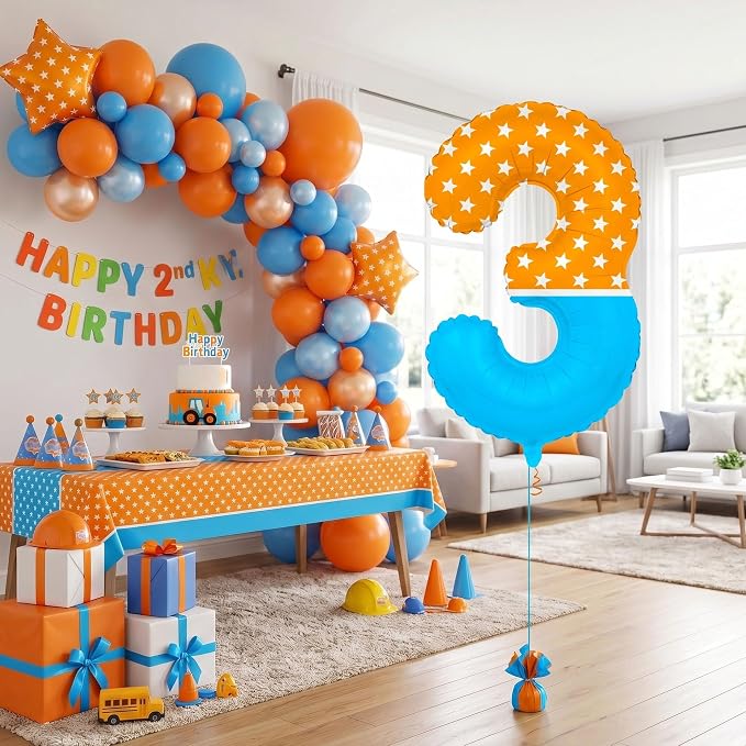 40 Inch Orange Blue Number 3 Balloon, Bow Tie Glasses Design - Image 5