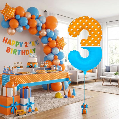 40 Inch Orange Blue Number 3 Balloon, Bow Tie Glasses Design - Image 5