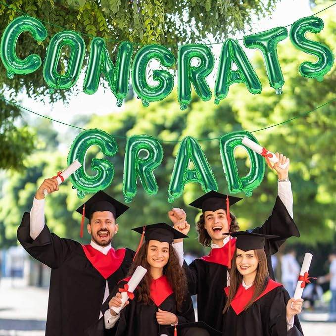 16 Inch Green Congrats Grad Banner Balloons, Graduation Decorations 2026 - Image 3