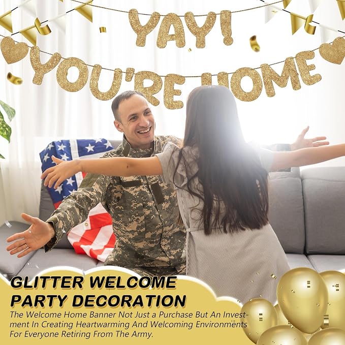 Fulmoon Pre Strung Yay You're Home Banner Glitter Welcome Home Party - Image 4