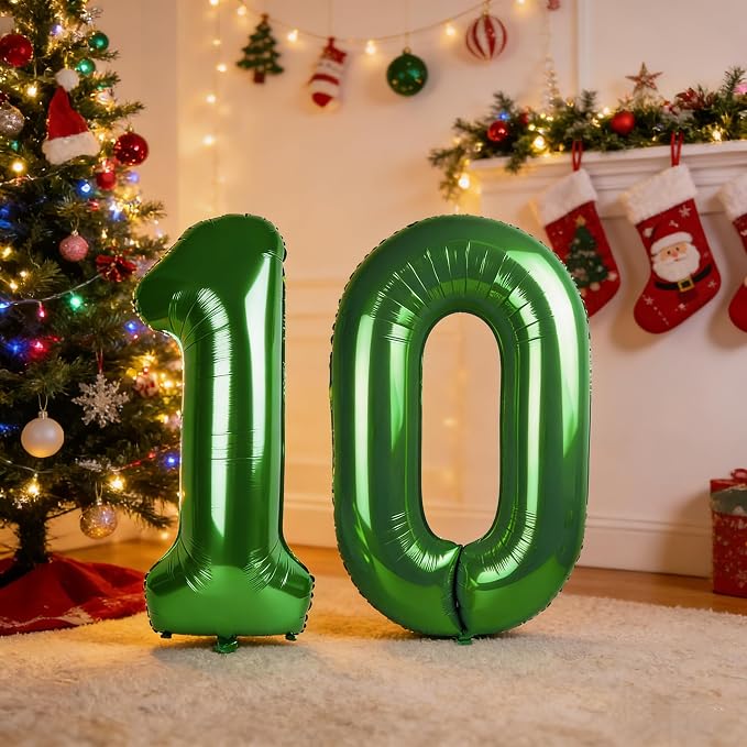 Number 10 Balloons 40 Inch for 10 100 Birthday Party Decoration, Dark Green | - Image 4