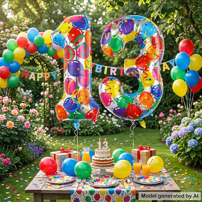 40 Inch Number 13 Balloon Set Large Foil Balloons - Image 3