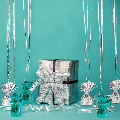 Beistle Assorted Metallic Wrapped Balloon Weights – 12 Pack, Turquoise & Silver - Image 5