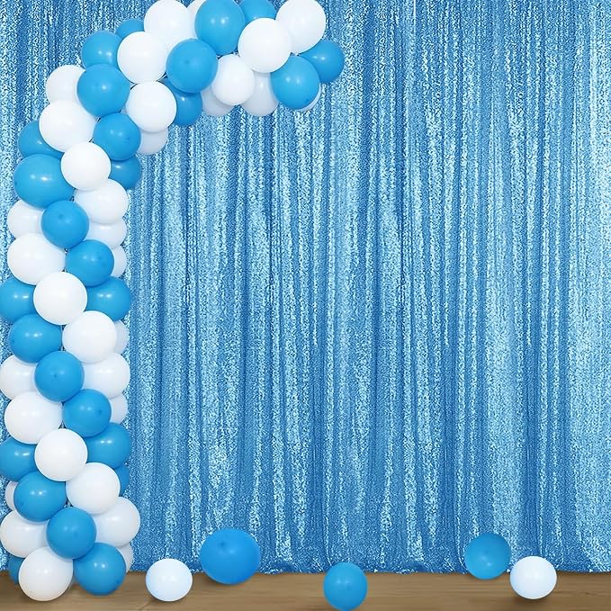 Sugargirl Blue Sequin Backdrop Curtain 4FTx8FT Glitter Blue Background Drapes by Sugargirl