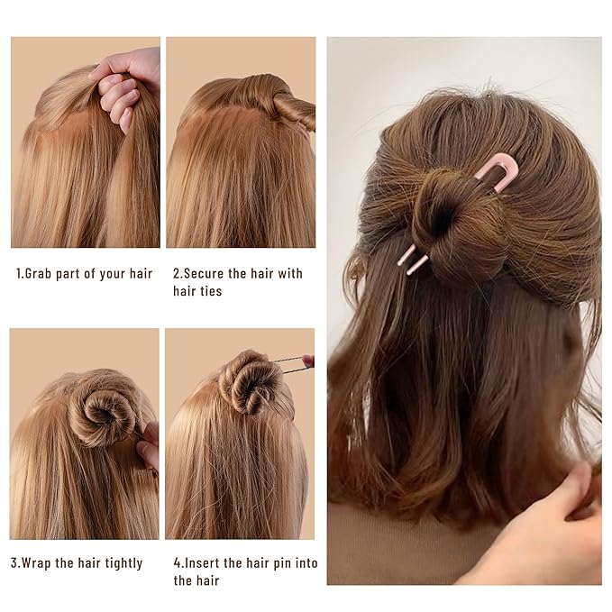 6Pcs Metal French Hair Pins for Women U Shape Sticks 3.9 Inch Vintage Fork for Hairstyle Accessories(Rosegold)