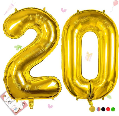 40 Inch Gold 20 Balloon Number, 20th Birthday Decoration Boys Girls | Large by Smlpuame