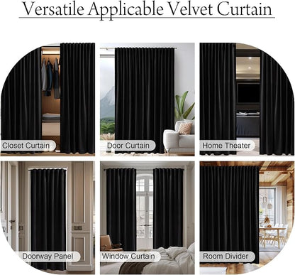 Black Doorway Curtain Soft Velvet Blackout Thermal Insulated Privacy Room - Image 6