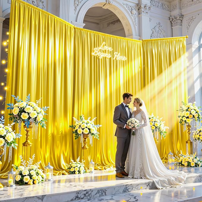 40x10ft Yellow Gold Glitter Backdrop Curtain - Image 2