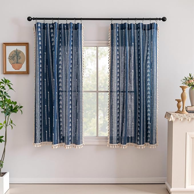 Boho Navy Blue Curtains 63 inch Length - Image 6