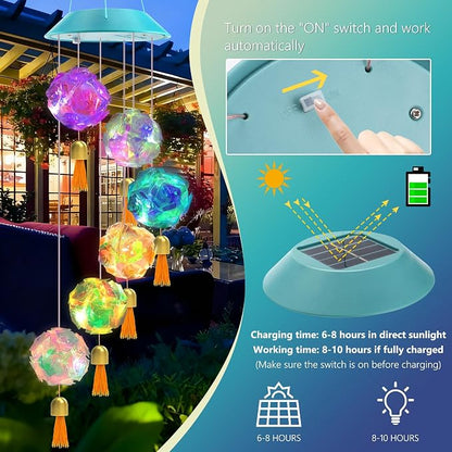 Toodour Solar Wind Chime, Color Changing Hydrangea Ball Wind Chimes | LED - Image 2