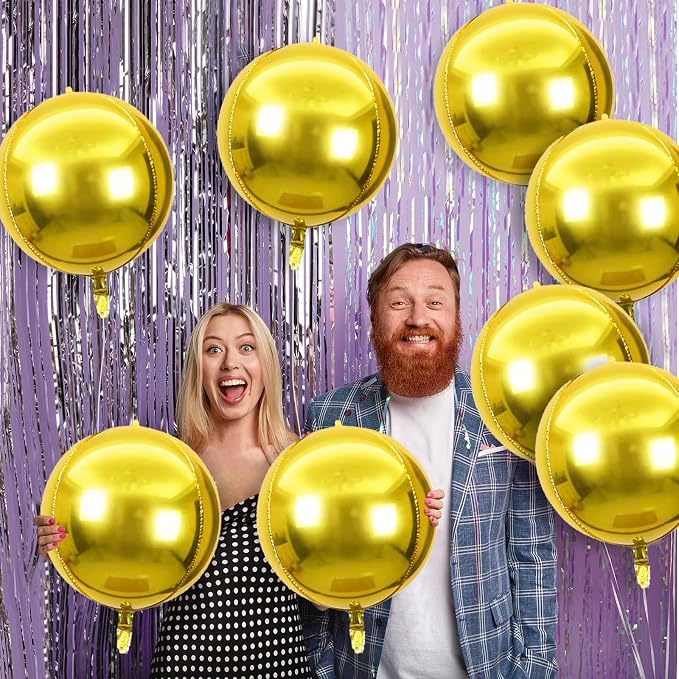 8 Pcs Gold Round Foil Balloons 22 Inch 4D Gold Mylar Orbz Round Balloons - Image 3
