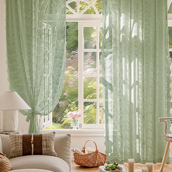 Anmao Vintage Lace Kitchen Curtains 36 Inches Long 2 Panels, Romantic Semi - Image 7