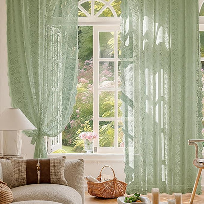 Anmao Vintage Lace Kitchen Curtains 36 Inches Long 2 Panels, Romantic Semi - Image 7