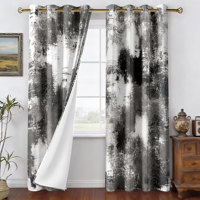 Asuexpect Black Grey Abstract Curtains 2 Panels Abstract Rust Curtain Room - Image 3