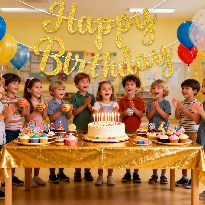 Glitter Gold Happy Birthday Banner, Hanging Letter Birthday Sign Wall Door - Image 4