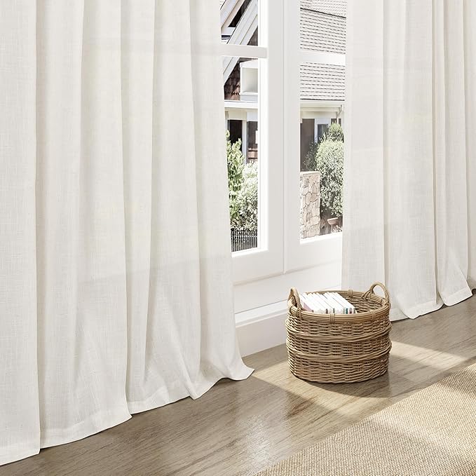 Beige White Linen Curtains for Living Room Extra Long 110 Inches Long Back Tab - Image 5