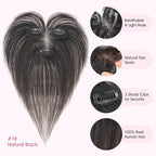 Hairro Human Hair Toppers with Wispy Bangs, 3D 360° Seamless Real Hair Toppers, Hand-Tied with 3.5"x4.7" T-shaped Base, Clip-In Hairpieces to Add Volume on Top, 11 Inch Natural Black
