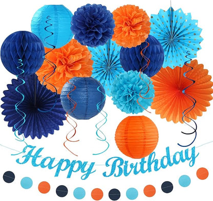 Orange Blue Men Birthday Decorations by Huglony