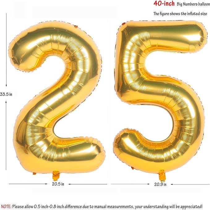 40 Inch gold Number Balloons 25 Helium Foil Mylar Balloon | Birthday Party - Image 2