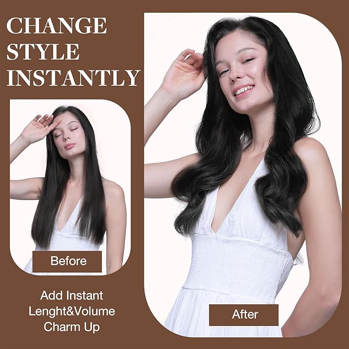 GOO GOO Clip in Hair Extensions Real Human Hair, Remy Human Hair Extensions Clip ins for Women, Natural Human Hair, 22inch 120g 7Pcs, 1 Jet black