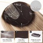 MONO TOP Hair Toppers for Women Human Hair 12 Inch 7"×8" Big Base Partial wig Cover Thinning Hair or Loss No Bangs Top Hair Pieces Natural Wiglets (Gray Blonde with Platinum Highlights)
