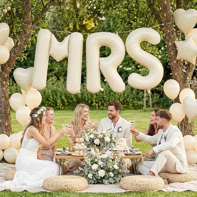 Biapian 40 Inch MRS Letter Balloons, Big Cream MRS Foil Balloons - Image 6