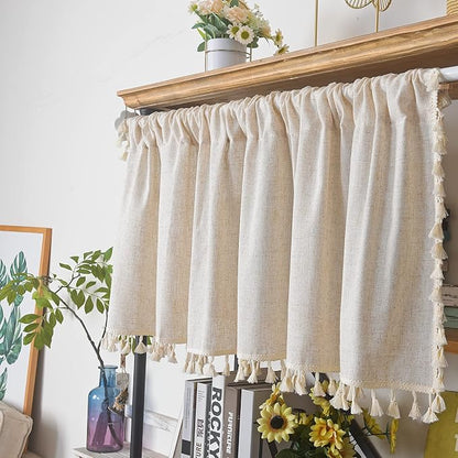 Sutuo Home Boho Sheer Curtain Valance Cotton Linen - Image 2