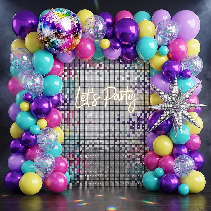 Pink Blue Purple Balloon, 12 Inch Hot Pink Metallic Purple Teal Yellow Balloons - Image 5
