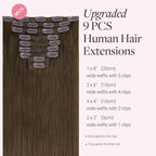 GOO GOO Clip in Hair Extensions Real Human Hair, Remy Human Hair Extensions Clip ins for Women, Natural Human Hair, 22inch 150g 9 Pcs, #4H Light Chocolate Brown