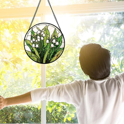 DASTOLL Stained Glass Window Hanging, Lily of the Valley Flower Sun Catchers - Image 3